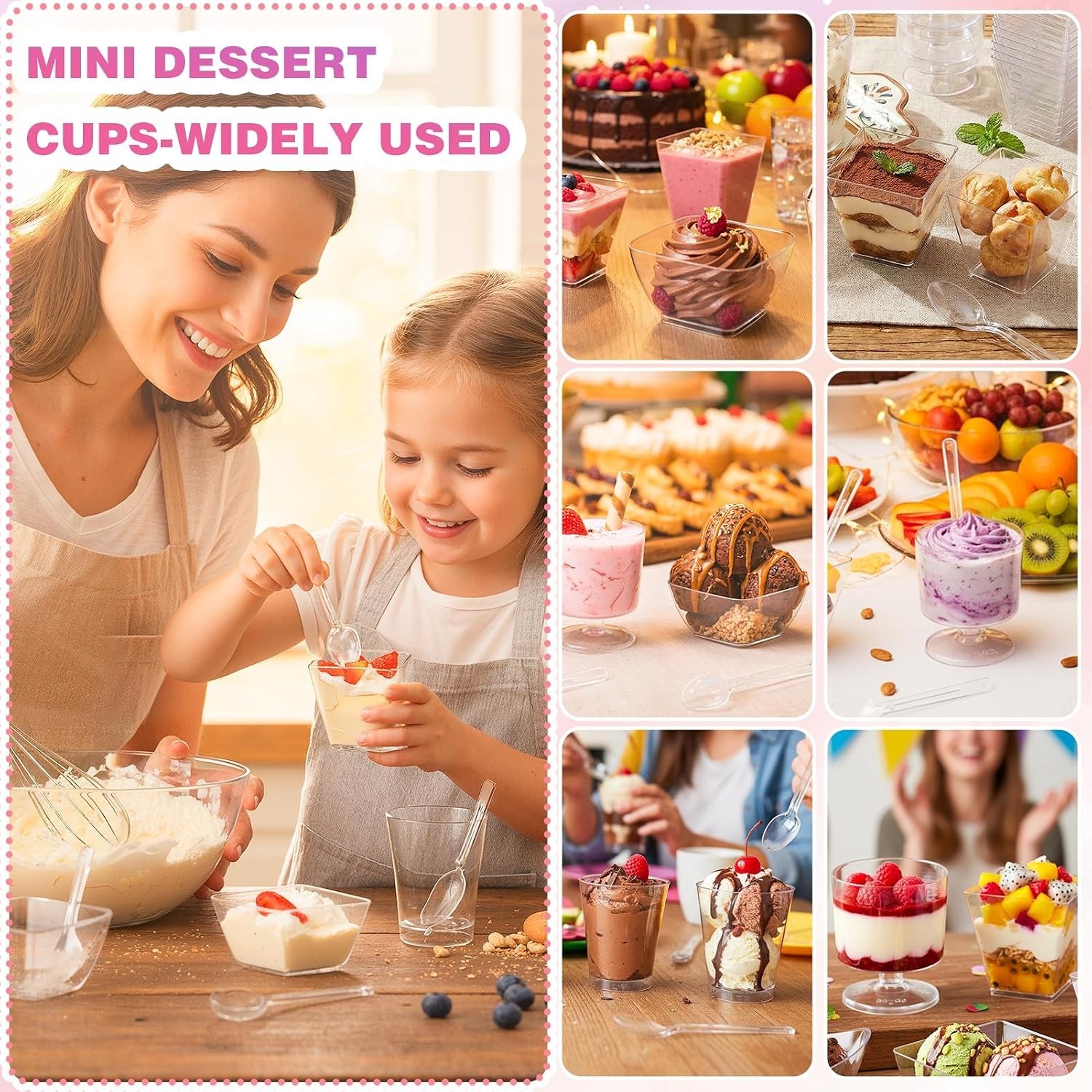 400 Pcs Mini Dessert Cups with Spoons, 6 Styles Plastic Dessert Cups, Clear V…