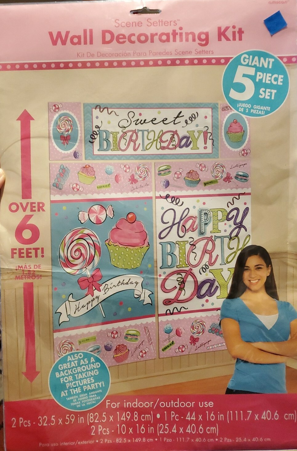 6 ft Scene Setter “SWEET BIRTHDAY!” Party Wall Decorating Kit BACKDROP – 5 Piece