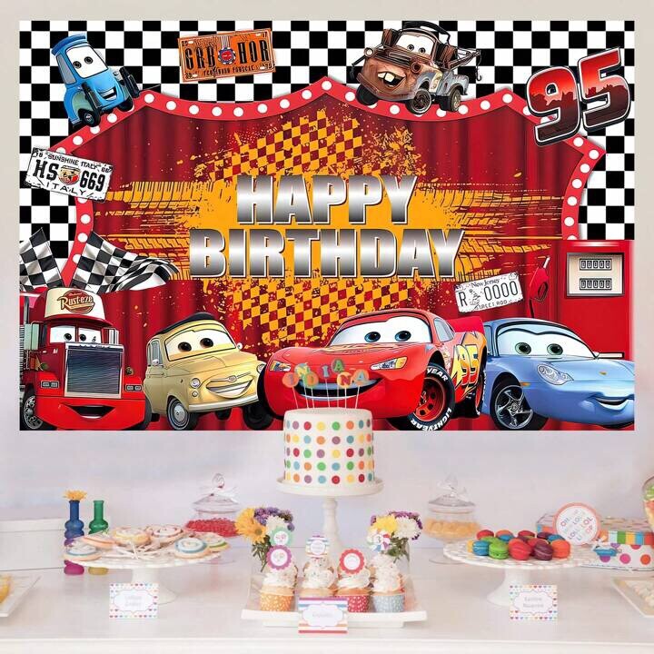 Cars Lightning McQueen Birthday Party Decorate, 5×3.5ft Happy Birthday Backdrop