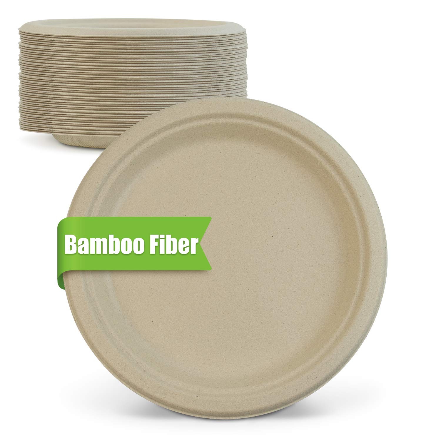 500 Count Bamboo Fiber Disposable Plates Compostable Takeout Party Catering