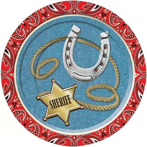 Western Cowboy Party Plates 8ct – Forum Novelties Way Out West Sheriff Horseshoe