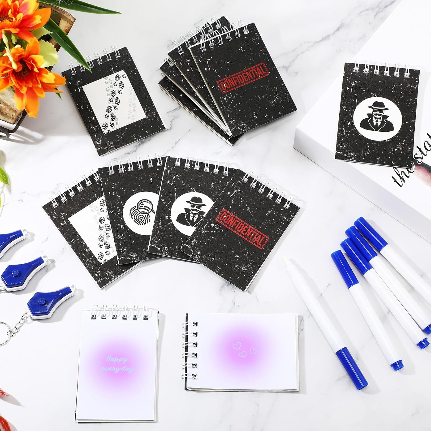 Secret Agent Spy Detective Party Favor UV mini light invisible ink pen notebooks