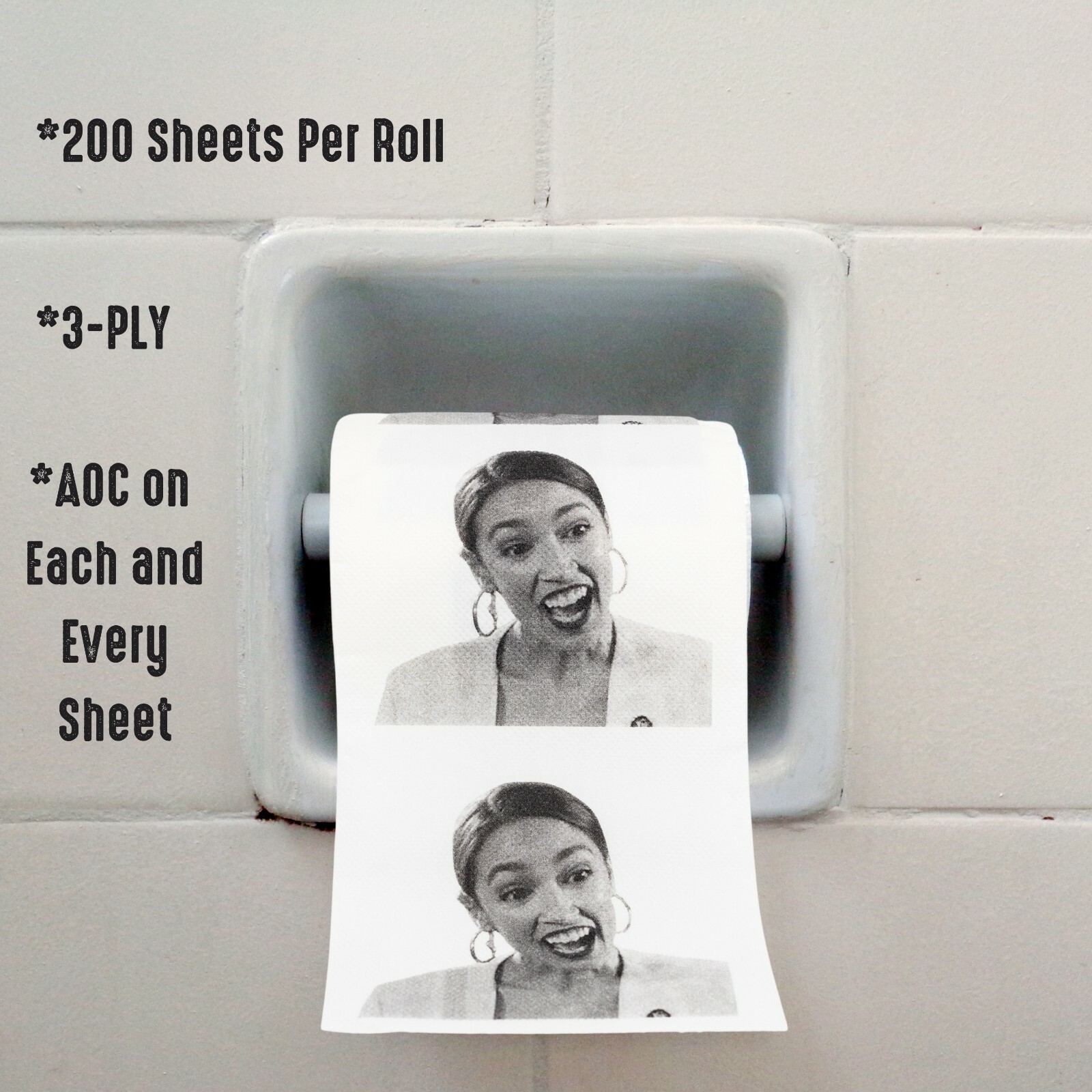 Funny AOC face toilet paper 2-Pack | 3-ply Alexandria Ocasio Cortez Printed TP