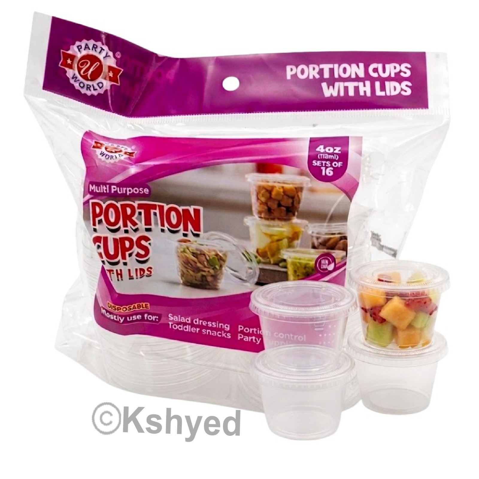 16 PCS Clear Shot Plastic Disposable Portion Cups With Lids In Bag 4 Oz – New