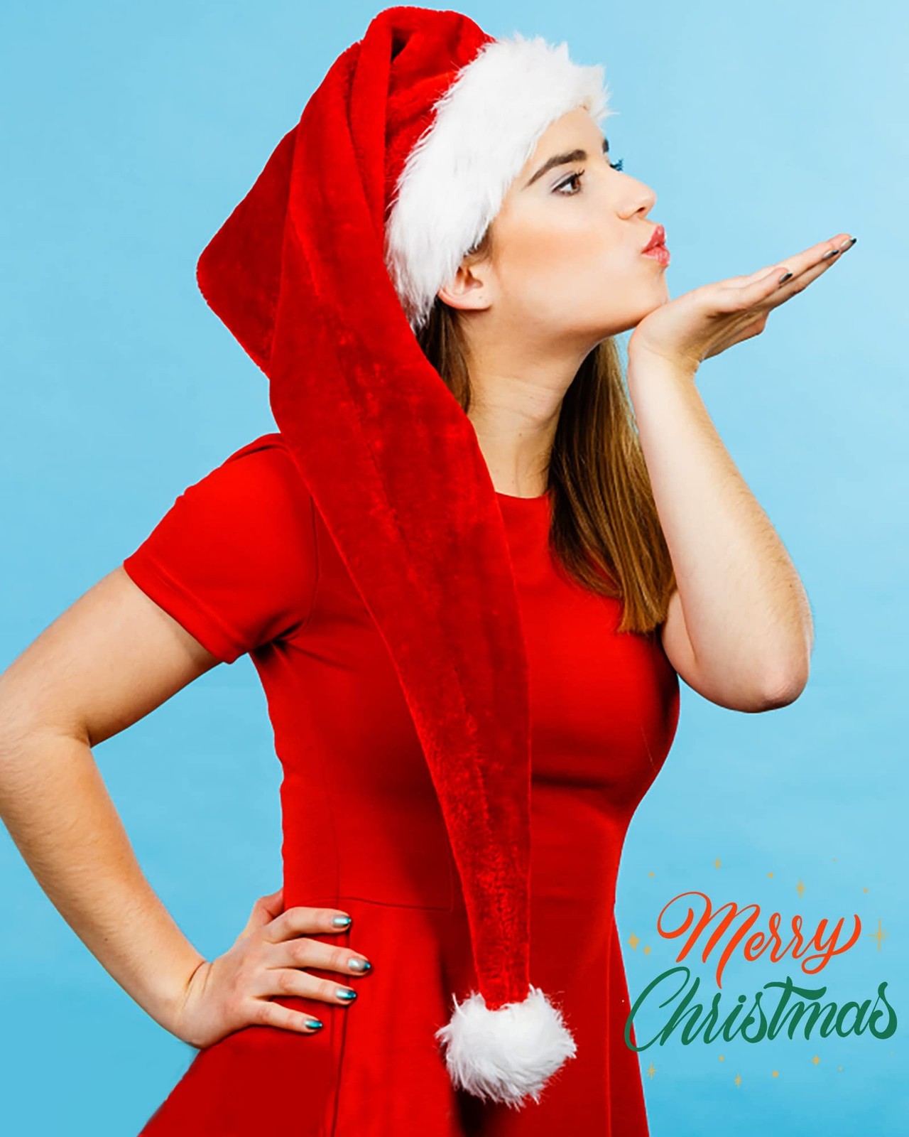 Long Santa Hat for Adult Unisex, Soft Velvet Xmas Hat, Fluffy White Fur Trim,…
