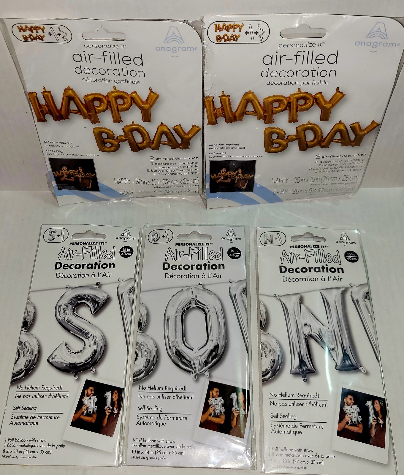 Lot x 5 Anagram Air Filled Decoration Letters Happy Birthday & SON Balloons READ