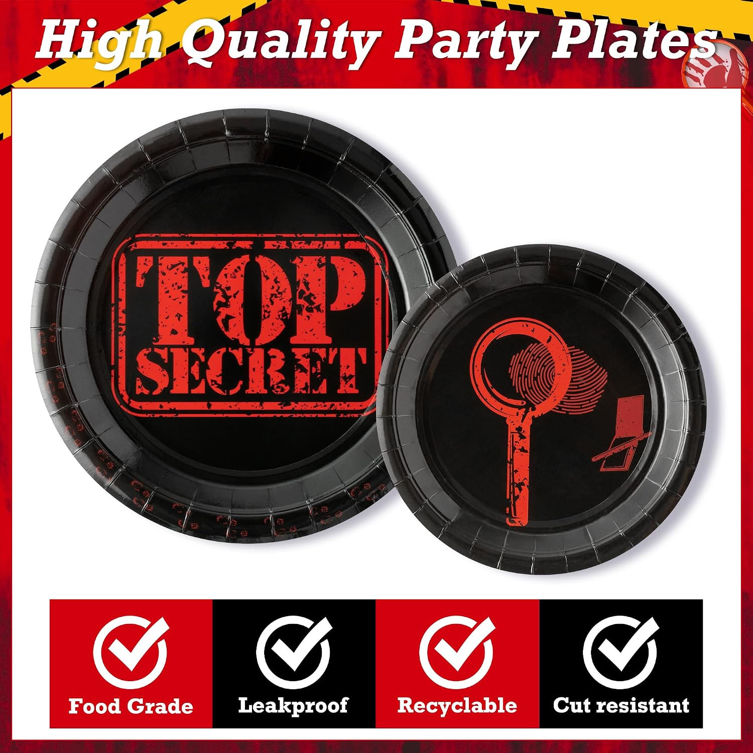 96Pcs Top Secret Party Plates Supplies Secret Agent Spy Detective Party Tablewar