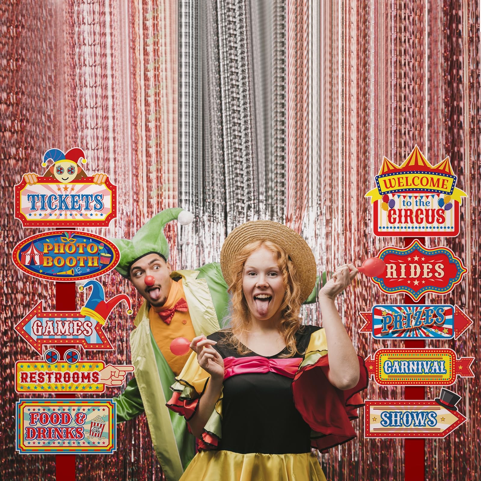 20 PCS Circus Carnival Decorations Theme Party Photo Booth Props Welcome Signs