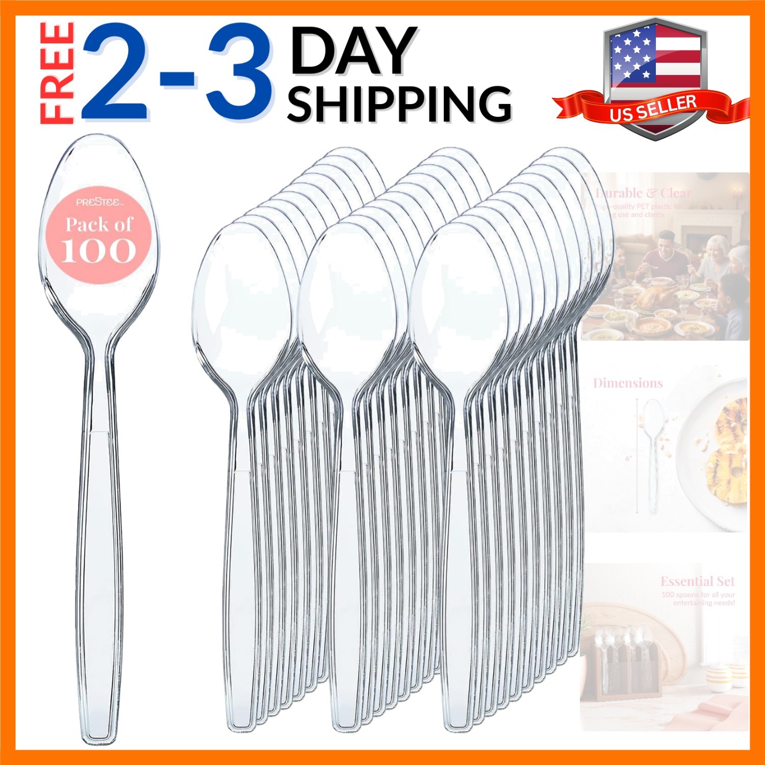 100 Pack Clear Plastic Spoons Bulk – Heavy Duty 6″ Plastic Silverware Spoons …