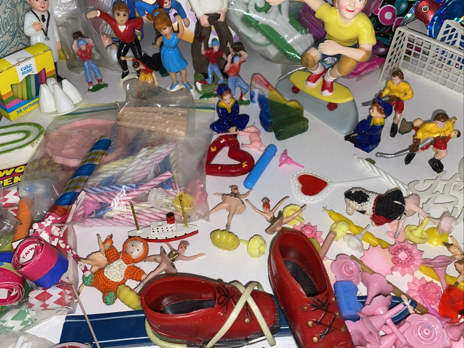 Vintage Lot Of Cake Toppers Ballerina’s Sports Flags Hearts, Christmas Gnome