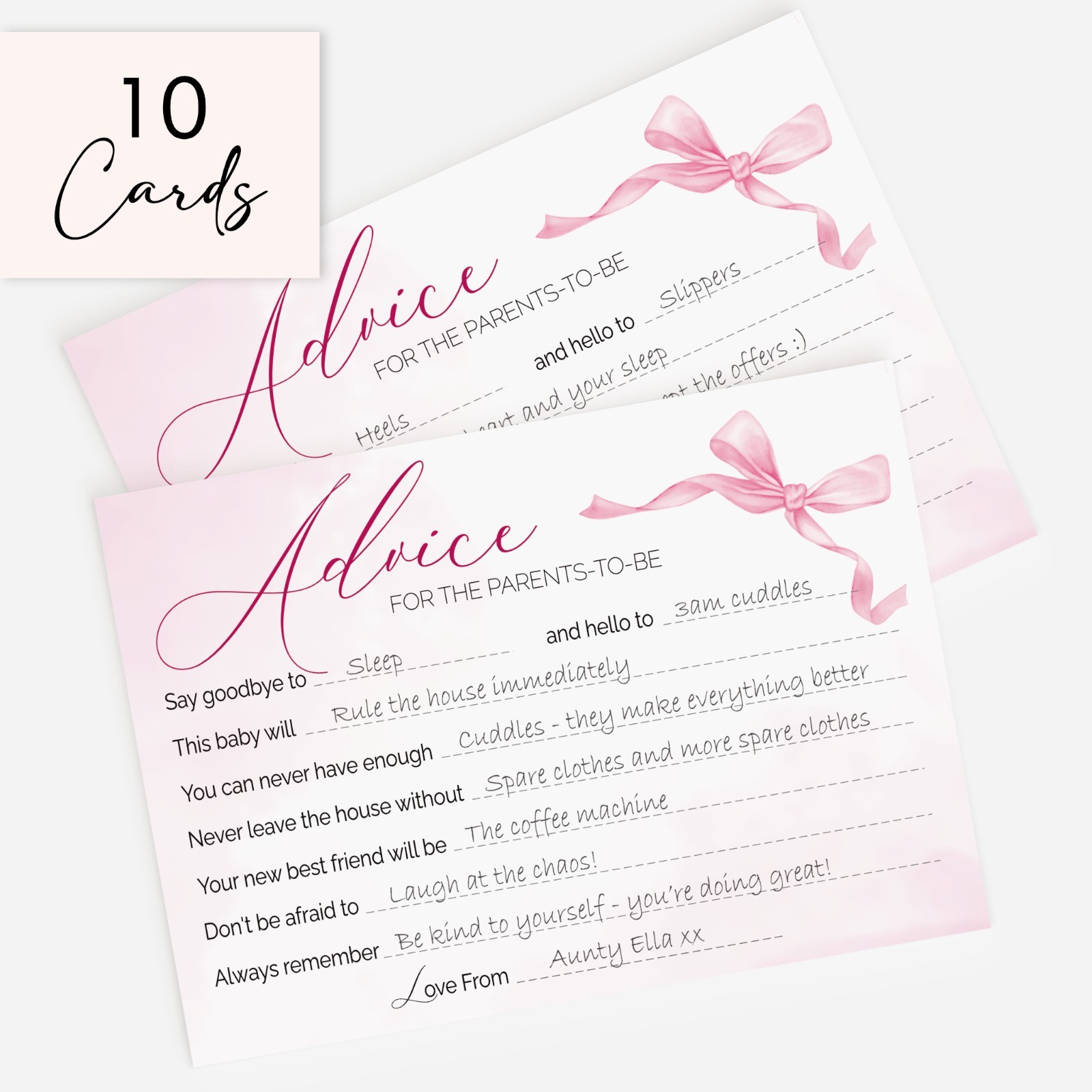 Ribbon Bow Theme Baby Shower Advice Cards Keepsake, Pretty Pink Girls Minimalist