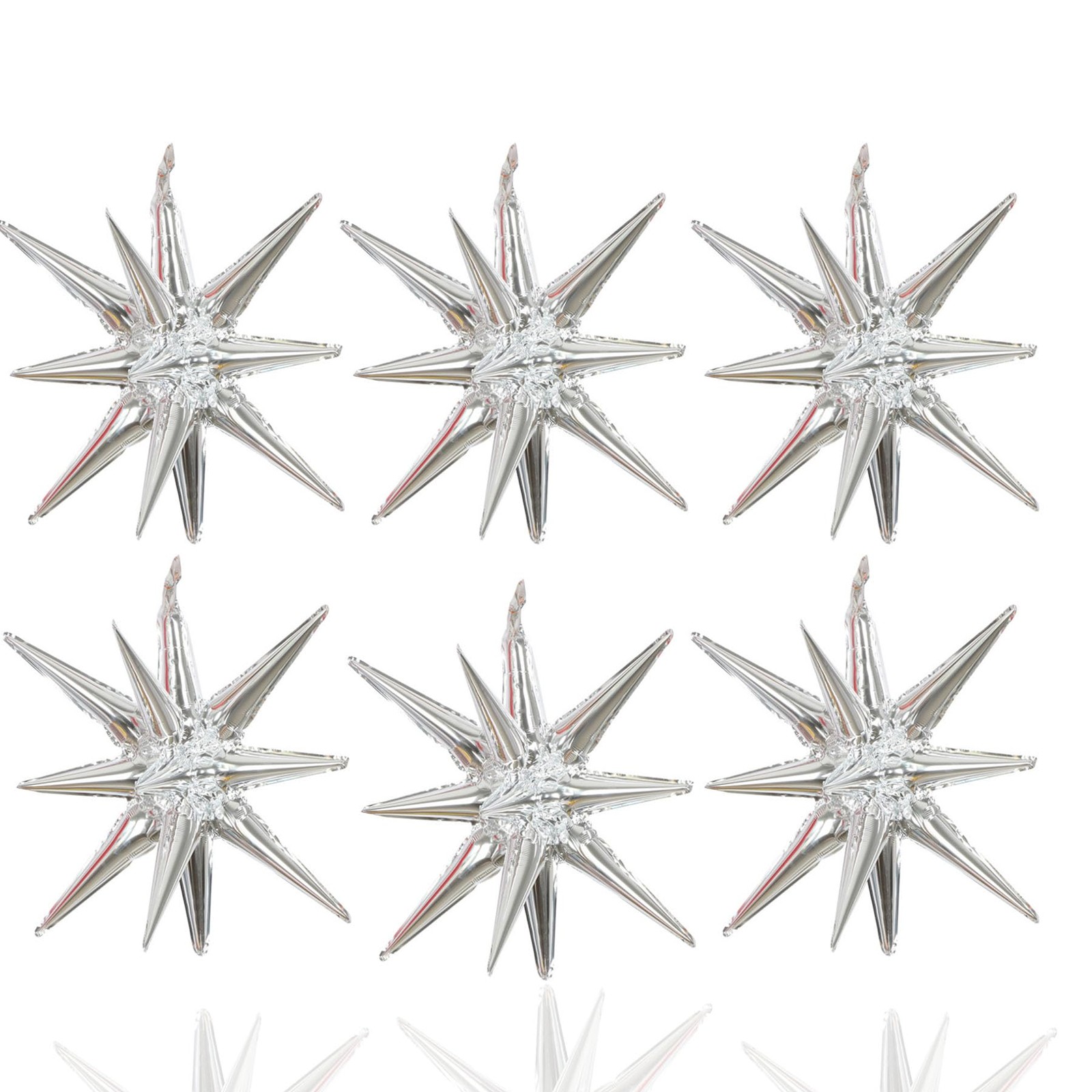 6 Pcs Silver Star Foil Balloons -Piece 14-Pointed Star Balloon 4D Cone Mylar …