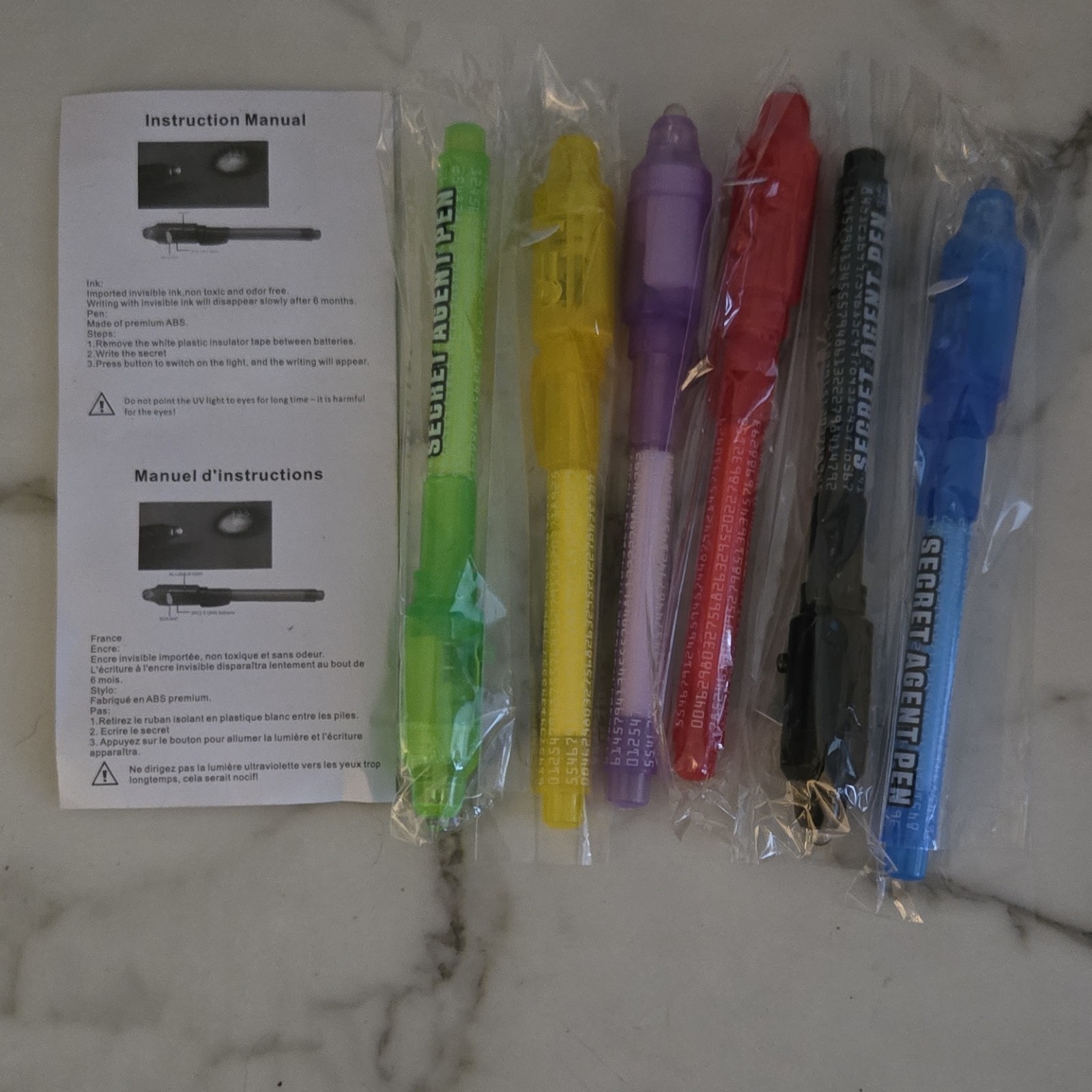 Secret Agent Pens Multicolor Set of 5 Invisible Ink UV Light Party Favors