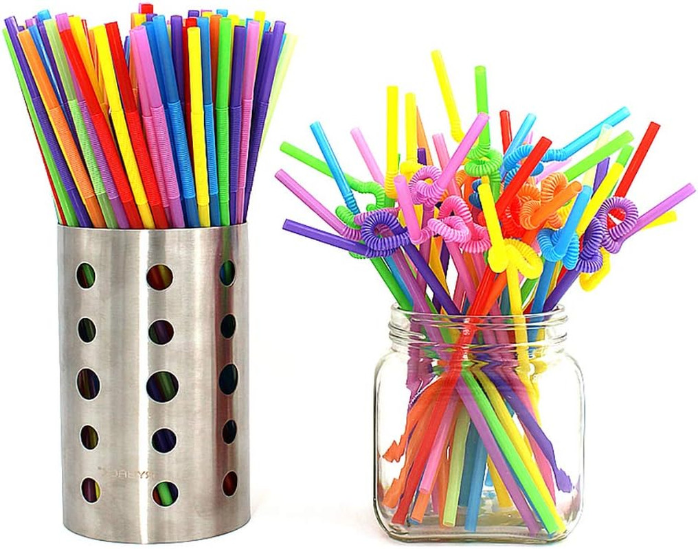 ALINK 200 PCS Flexible Plastic Drinking Straws, 10.2 Inches Extra Long Colorful