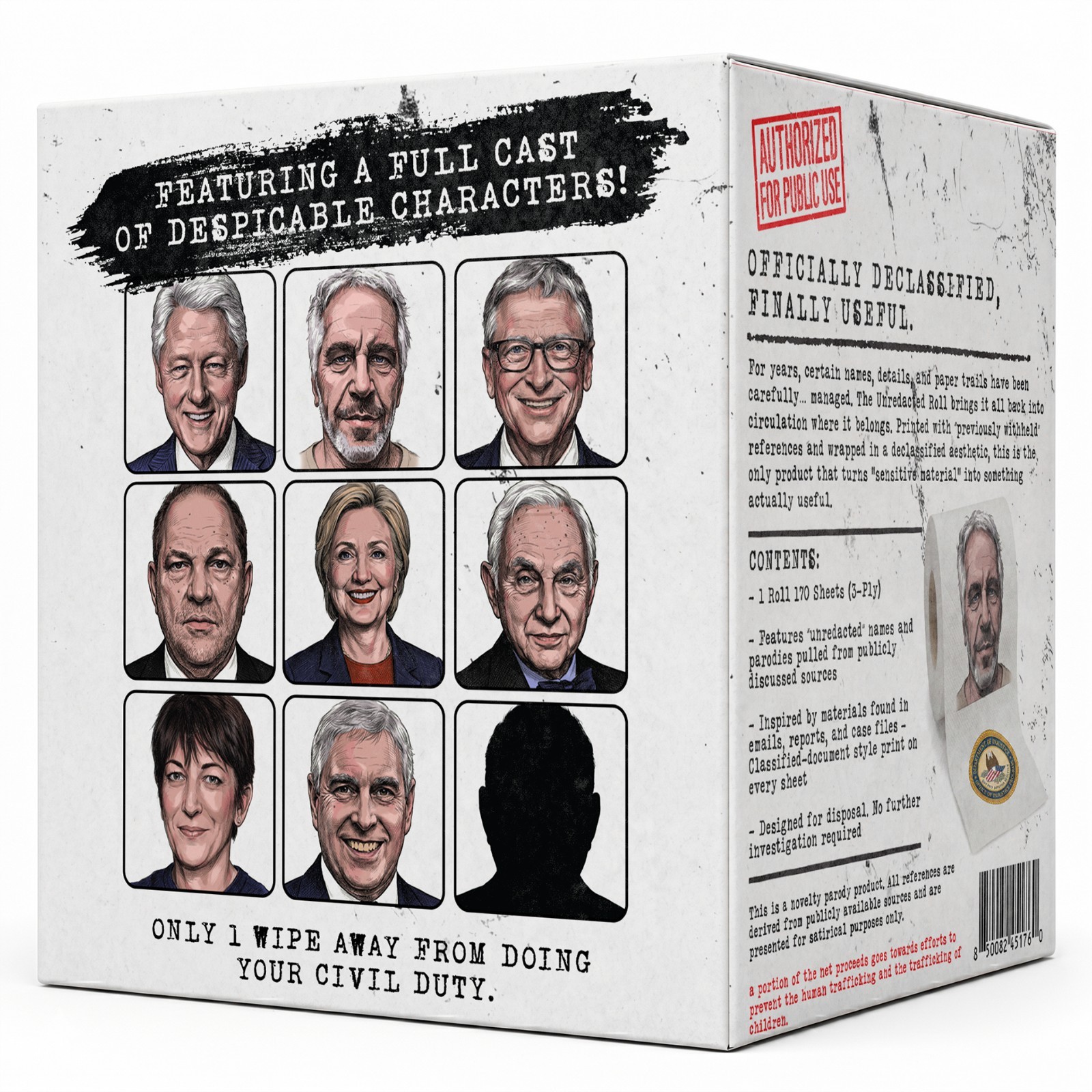 Unredacted Roll, Epstein List on Roll of Toilet Paper, Full Color, 170, 3-Ply