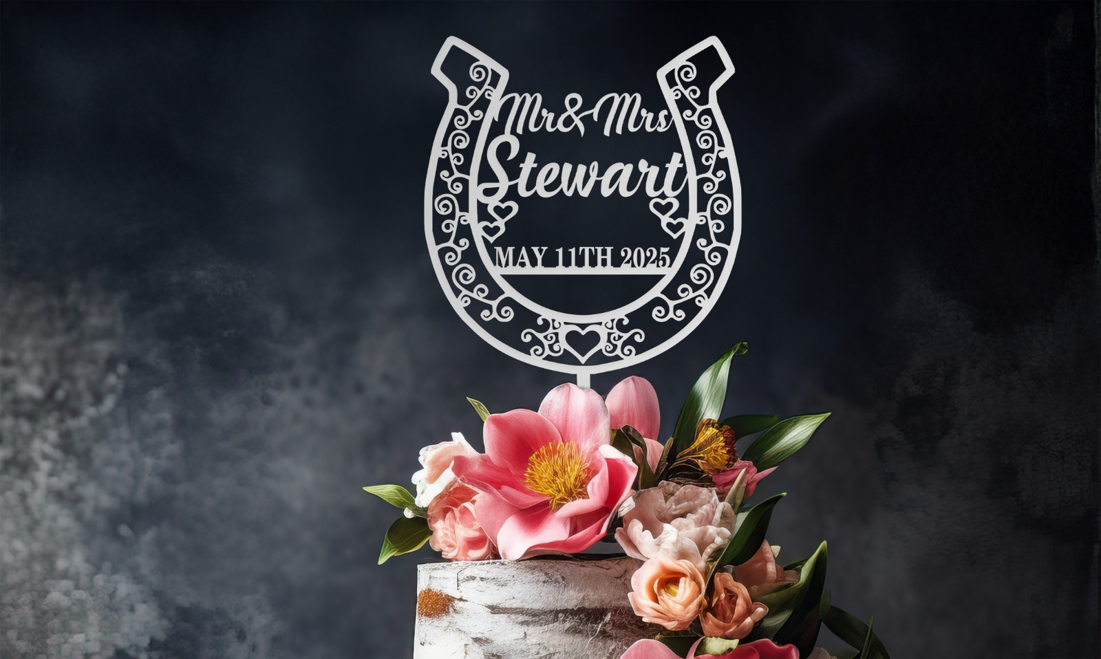 Rustic Wedding Cake Topper, Horseshoe Cake Topper, Country Birthday Topper