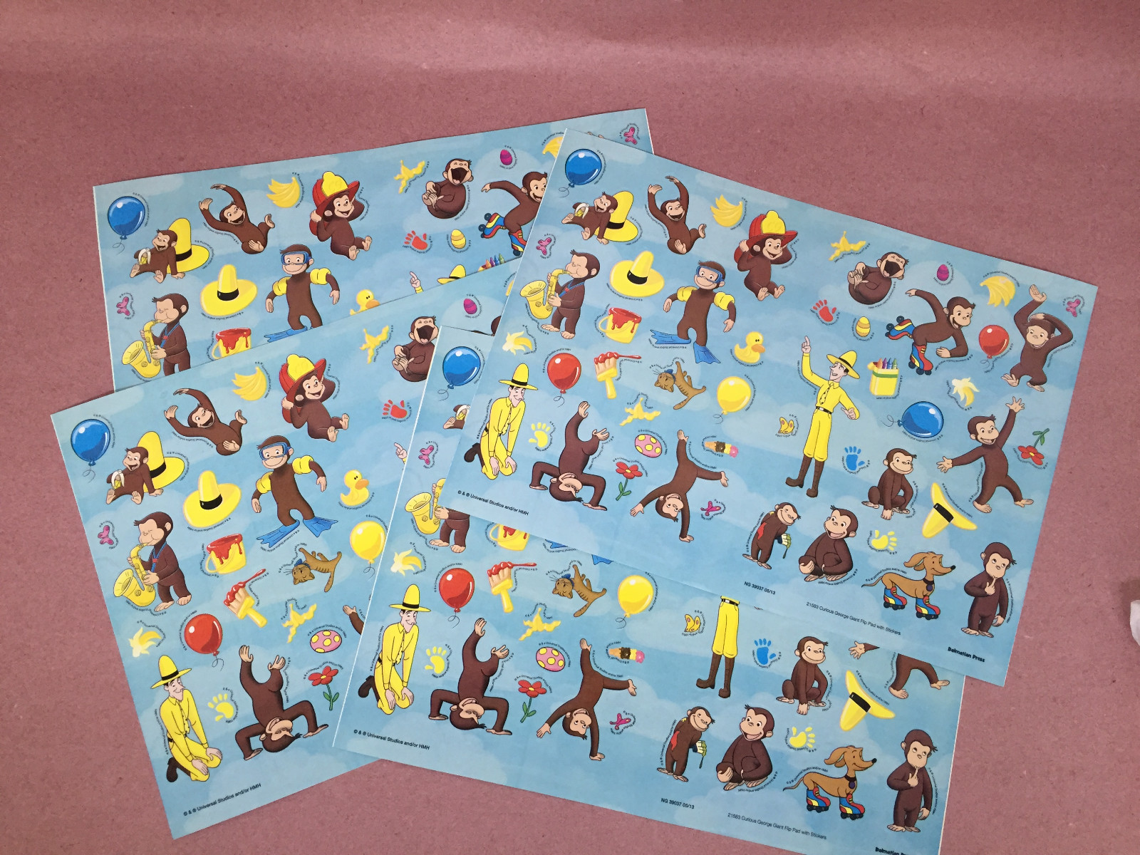 NEW Over 200 Curious George Stickers 4 Sheets of 51 stickers, size: 8.25 x 11.25