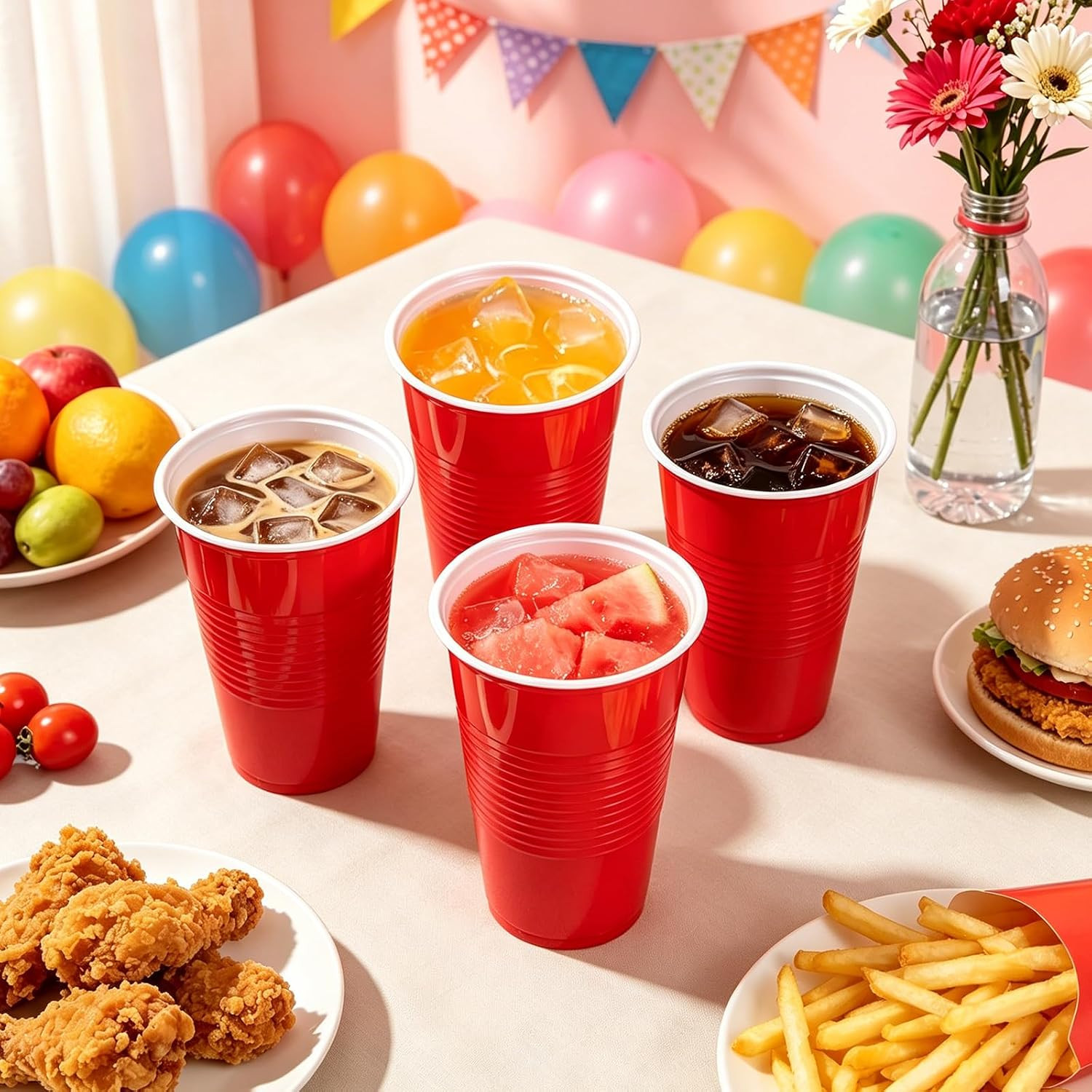 Red Plastic Cups, 120 Count, 18 Oz Bpa-Free Disposable Party Cups for Cold & Hot