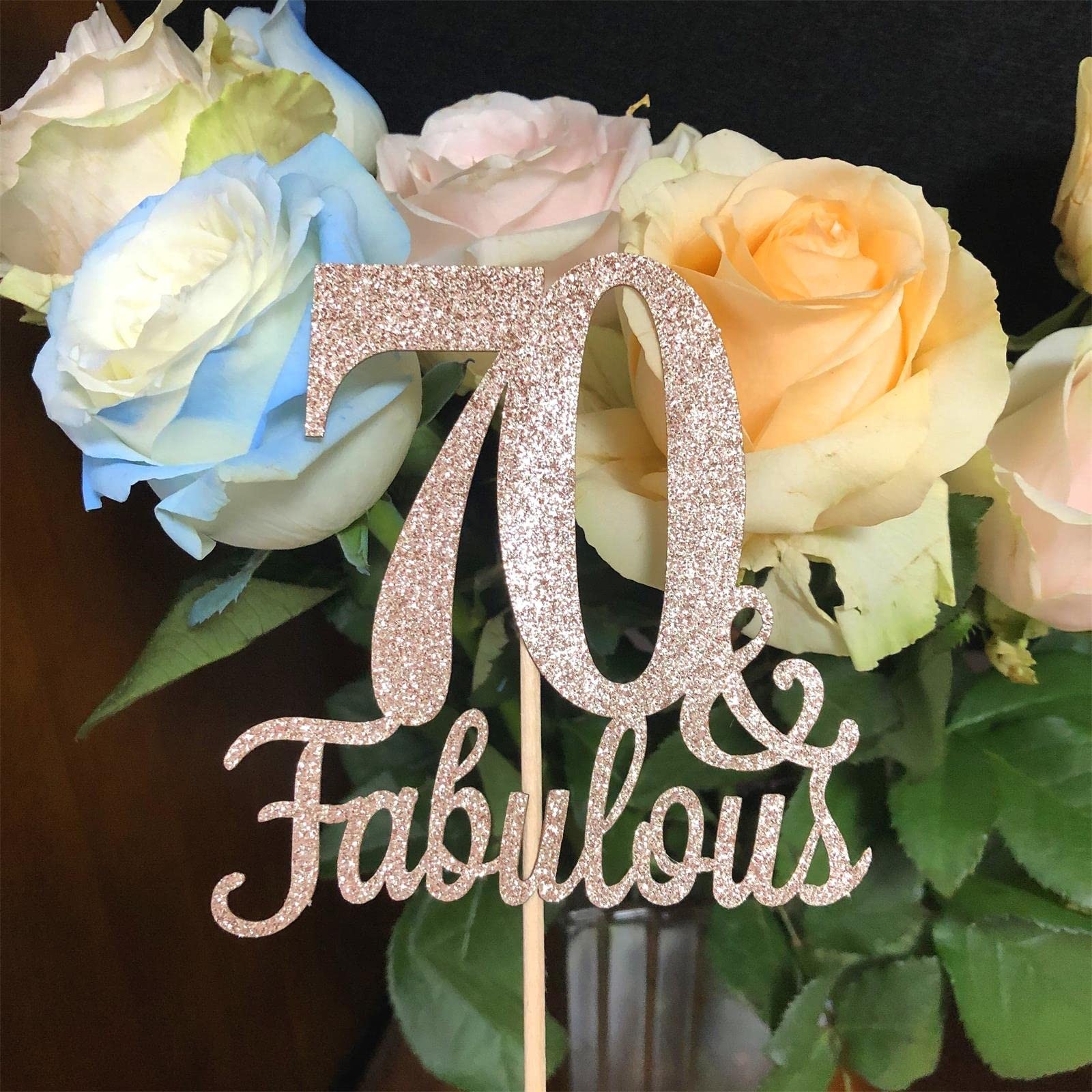 10 PCS Double Sided Rose Gold Glitter Fabulous 70th Birthday Centerpieces