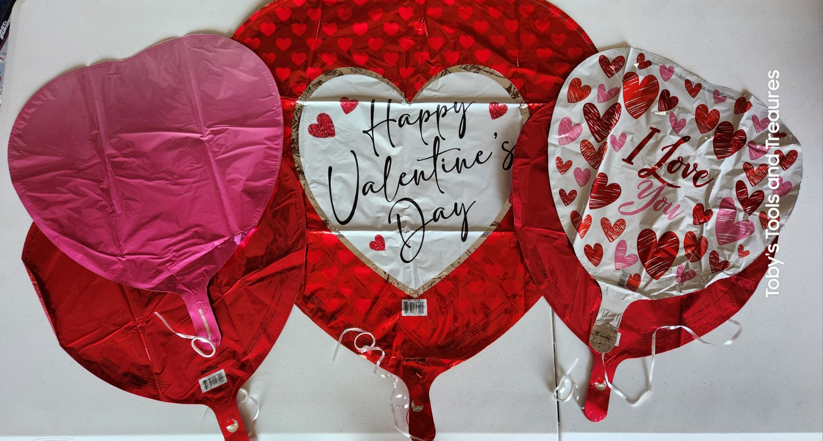 5 Happy Valentine’s Day Helium Balloons 28″ Heart Balloon & 18″ Hearts w/strings
