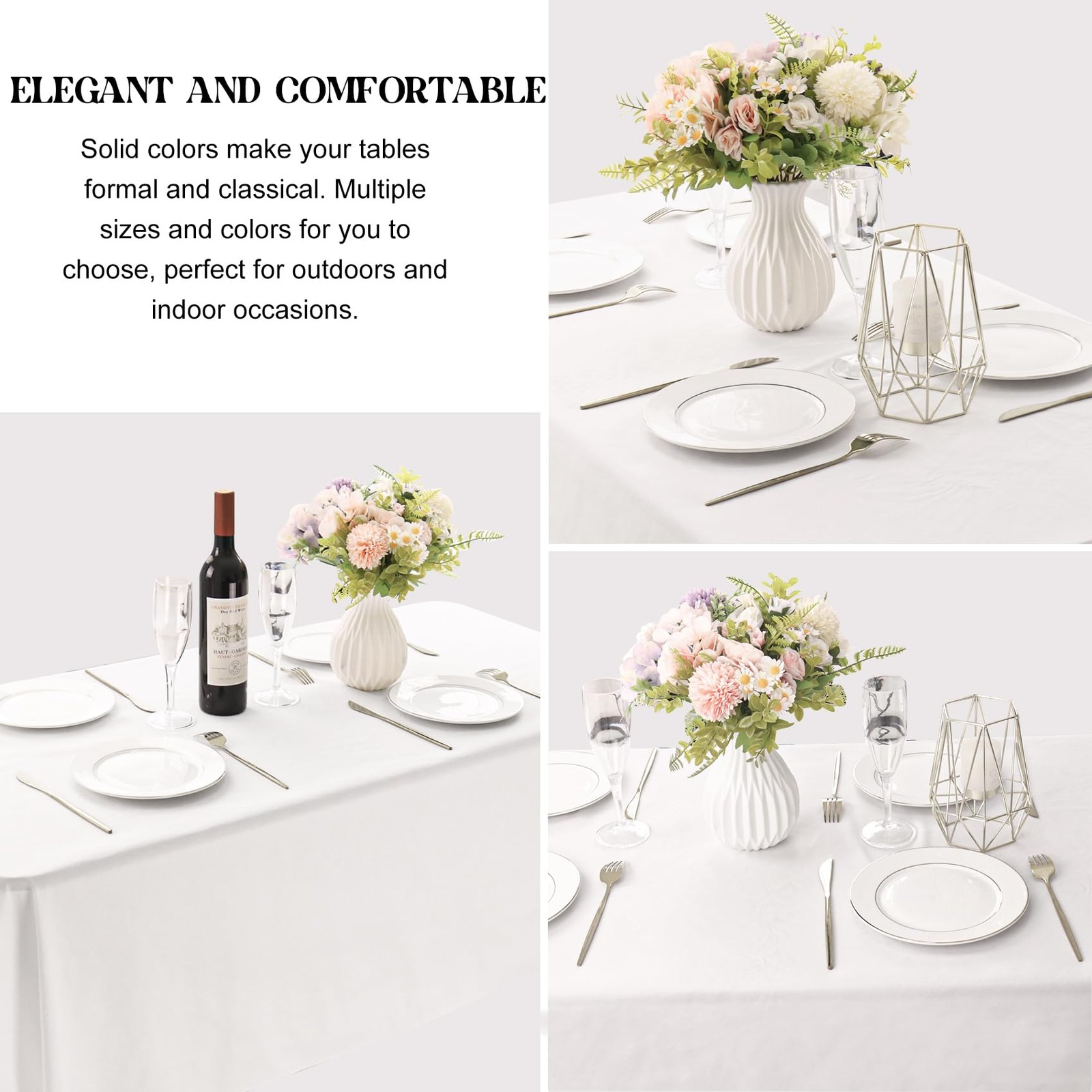JALANCY 6 Pack Rectangle White Table Cloth Bulk Washable Polyester Table Cover f