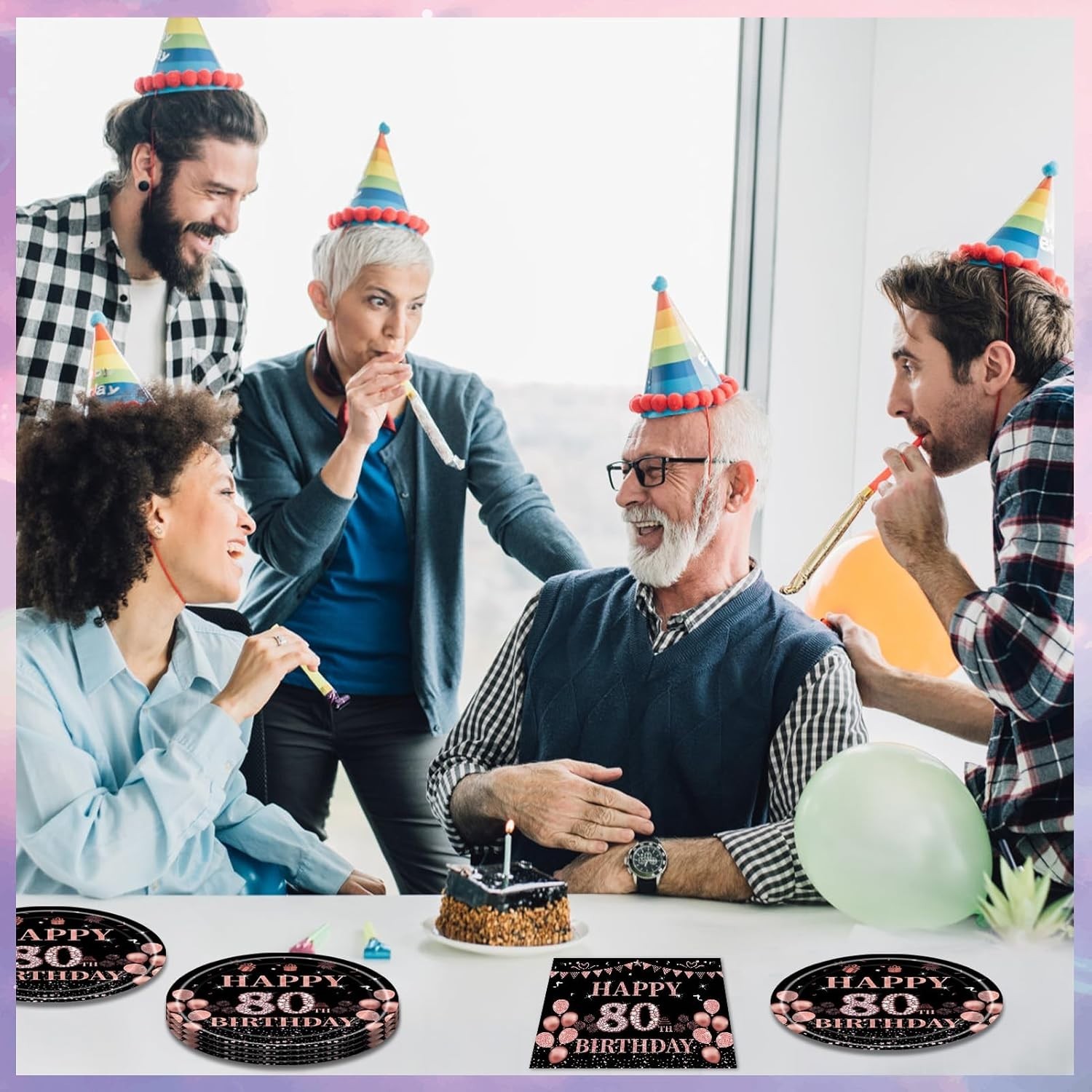 40PCS Black & Rose Gold 80th Birthday Party Supplies – For Elegant Celebrations