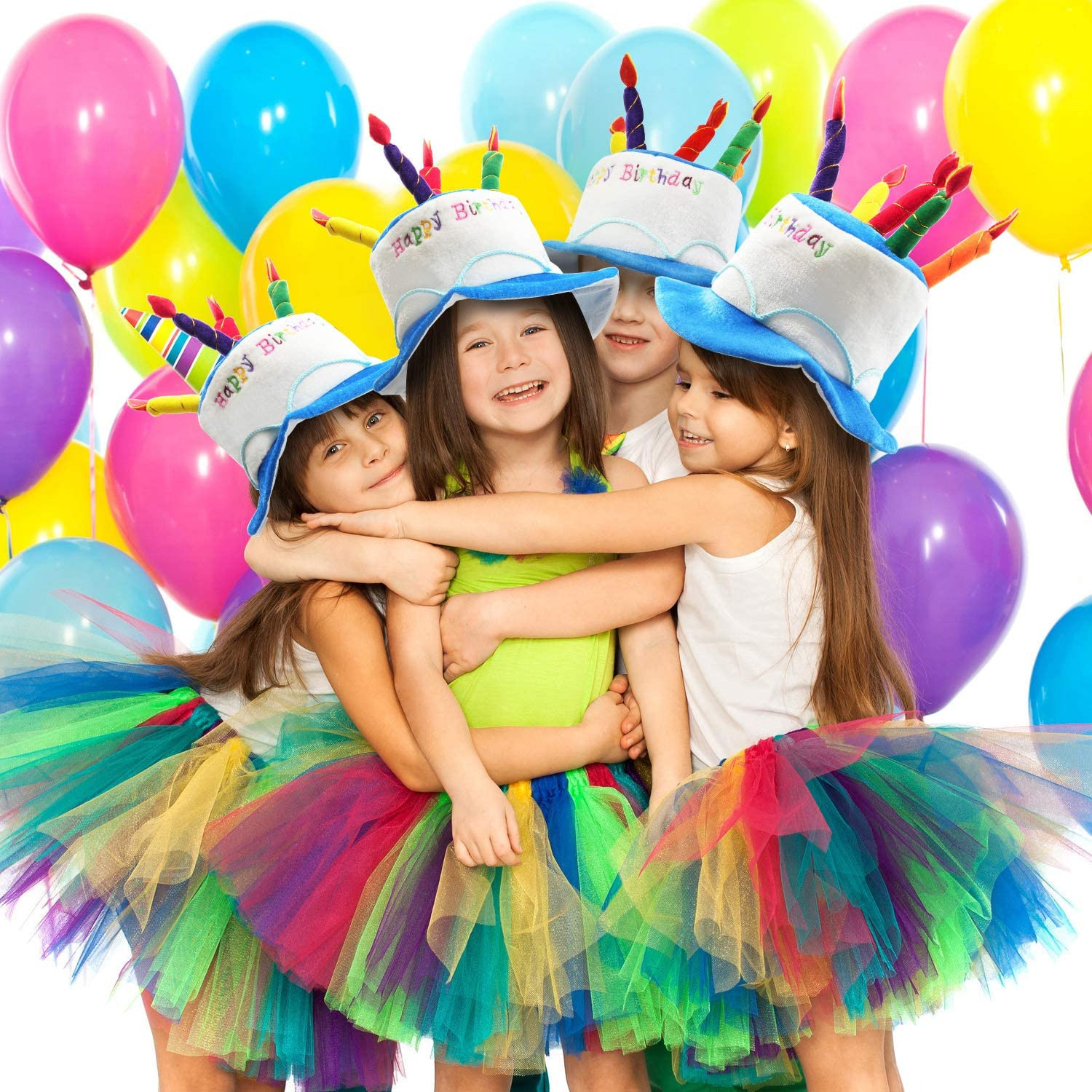 Blue Plush Happy Birthday Cake Hat – Unisex Adult Size Fancy Dress Party Hats –