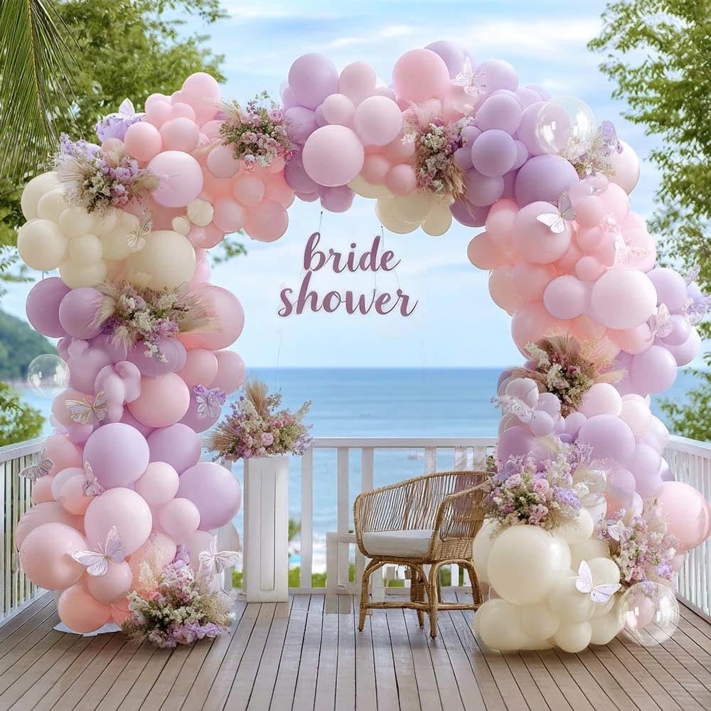 Pastel Pink Purple Balloon Arch Double , Light Pink Lavender Lilac Ivory Ball…