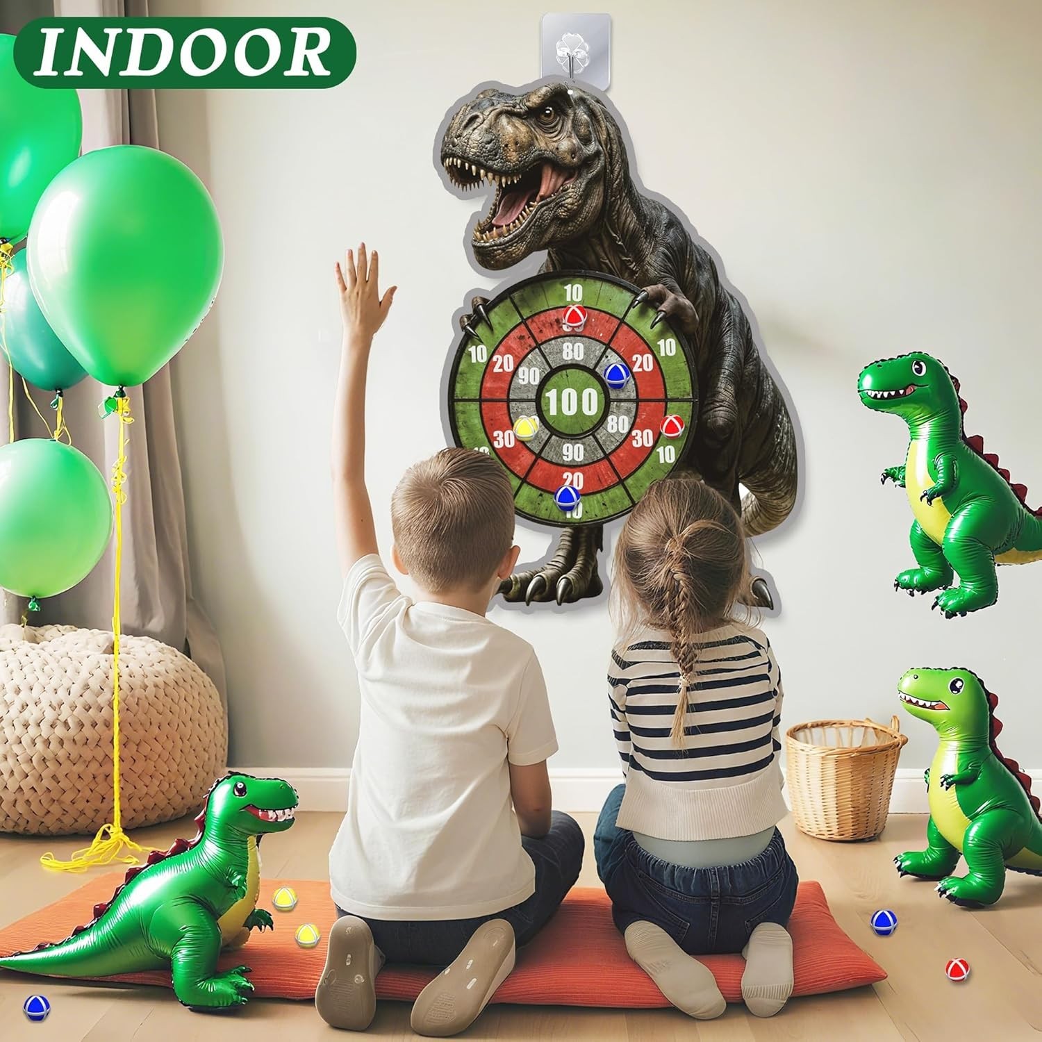 NEW Dinosaur Themed Toss Game Banner with 12 Sticky Balls 30” Dino Dart Board