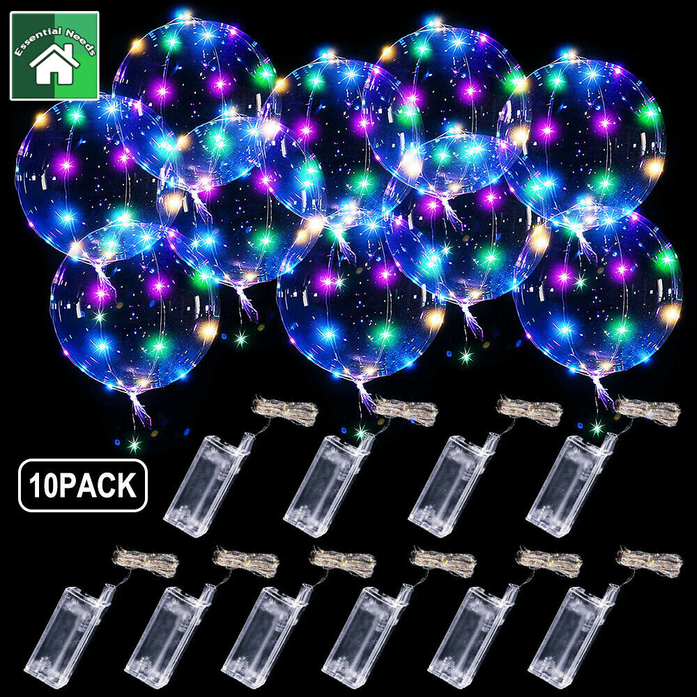 10 PCS LED Light Up BoBo Balloons 20″ Clear Bubble Balloon Birthday Party Decor