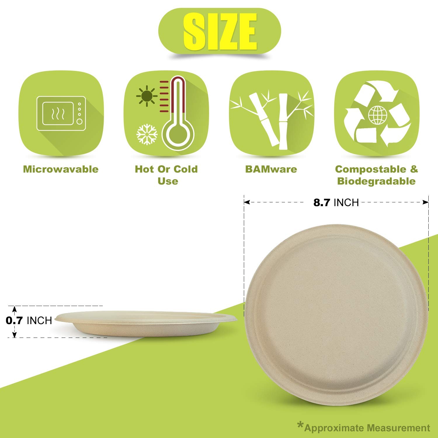 500 Count Bamboo Fiber Disposable Plates Compostable Takeout Party Catering