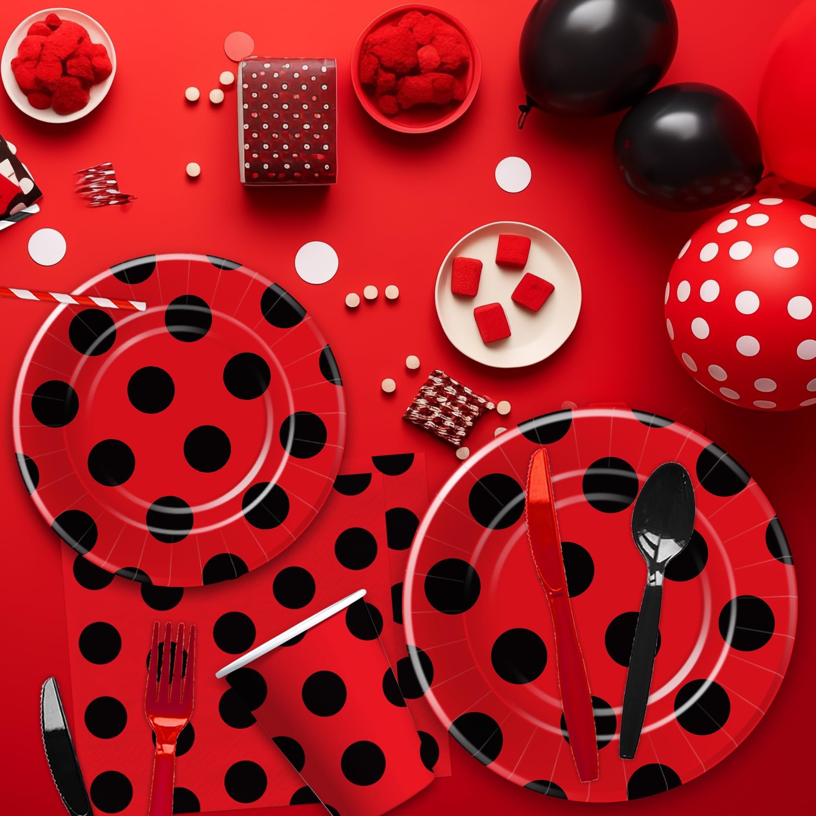 Xenorik Ladybug Birthday Party Decorations Tableware – Red