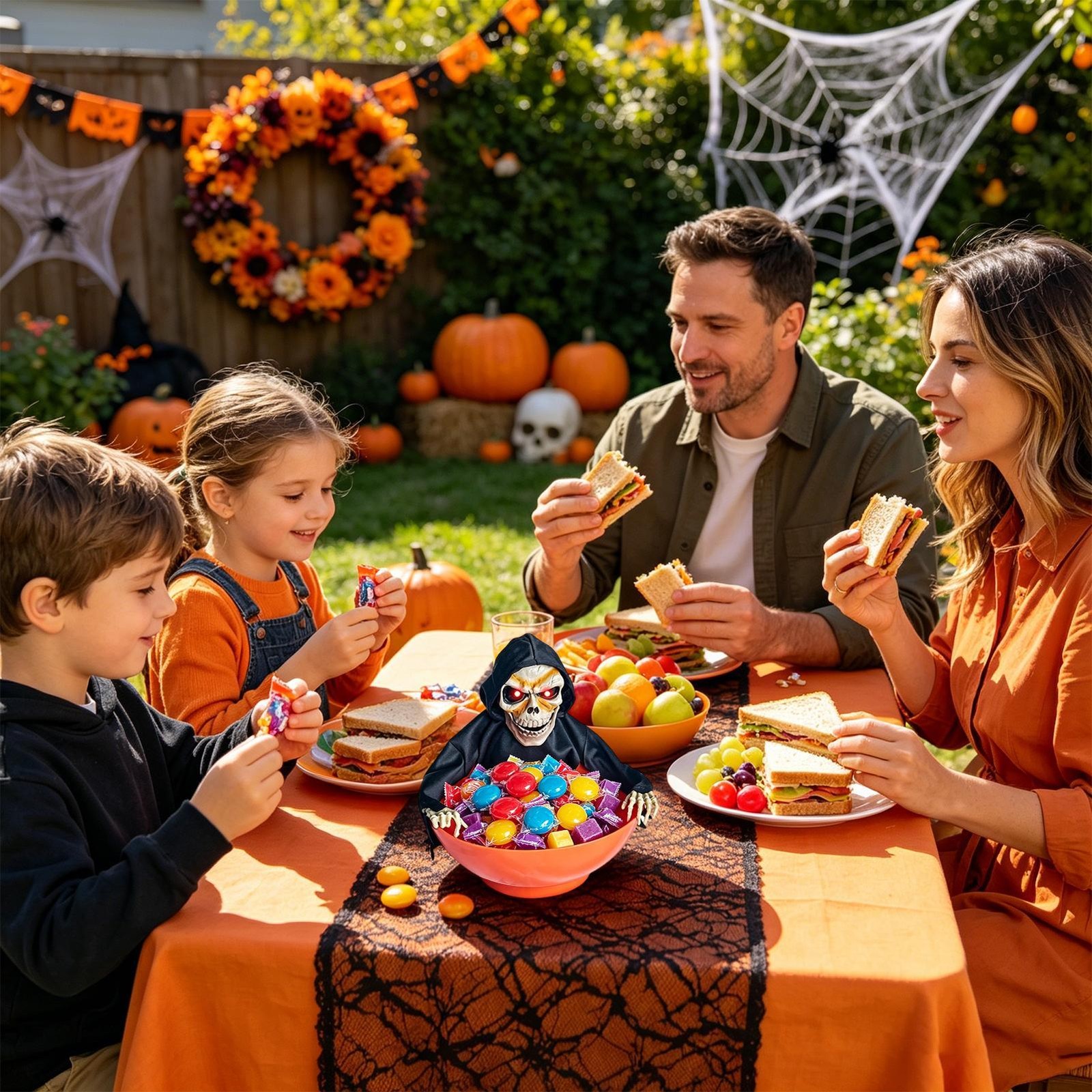 Halloween Candy Holder Animated Skeleton Holiday Decor Screaming Candy Dish