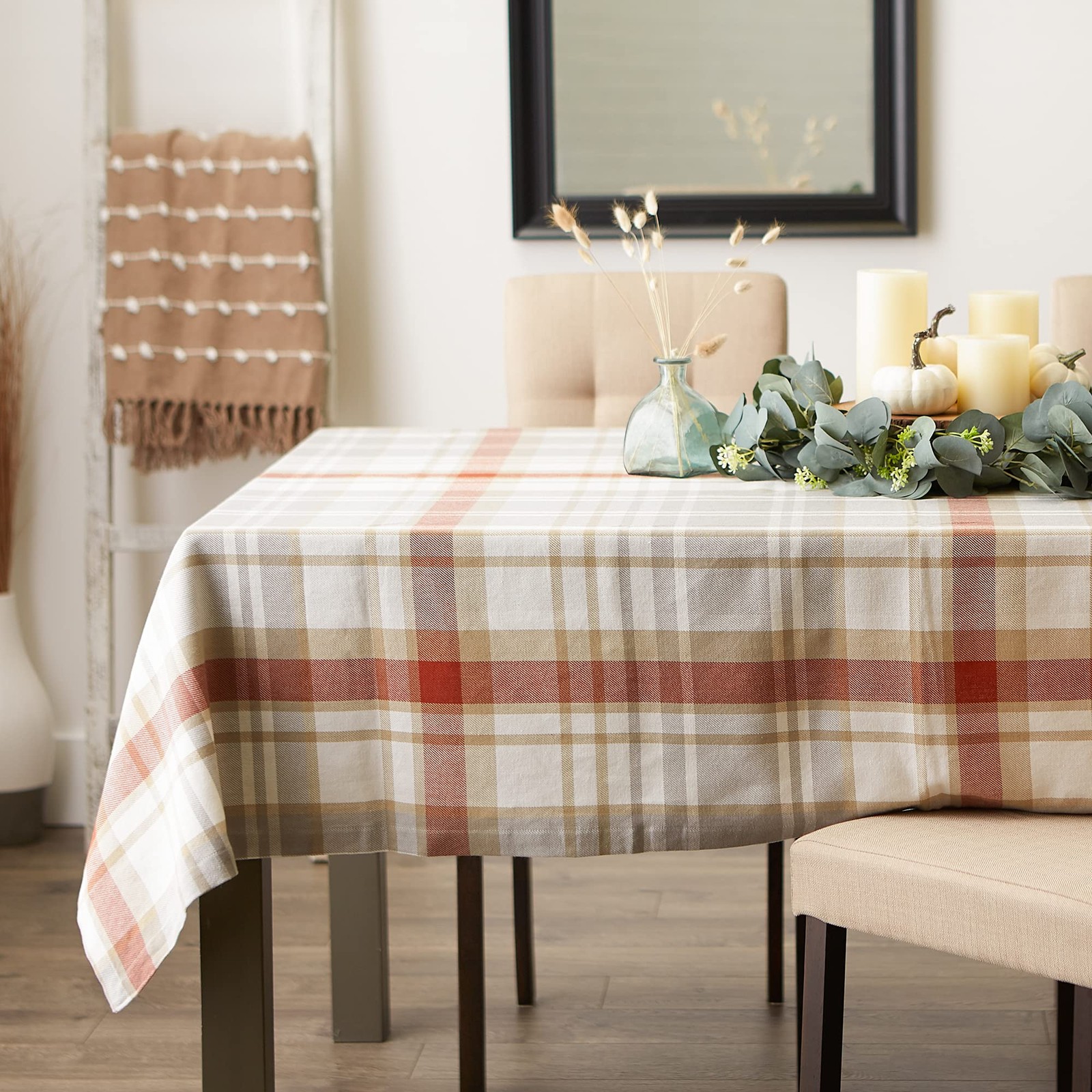 DII Thankful Autumn Collection Fall Tabletop Decoration, Square Tablecloth, 52×5