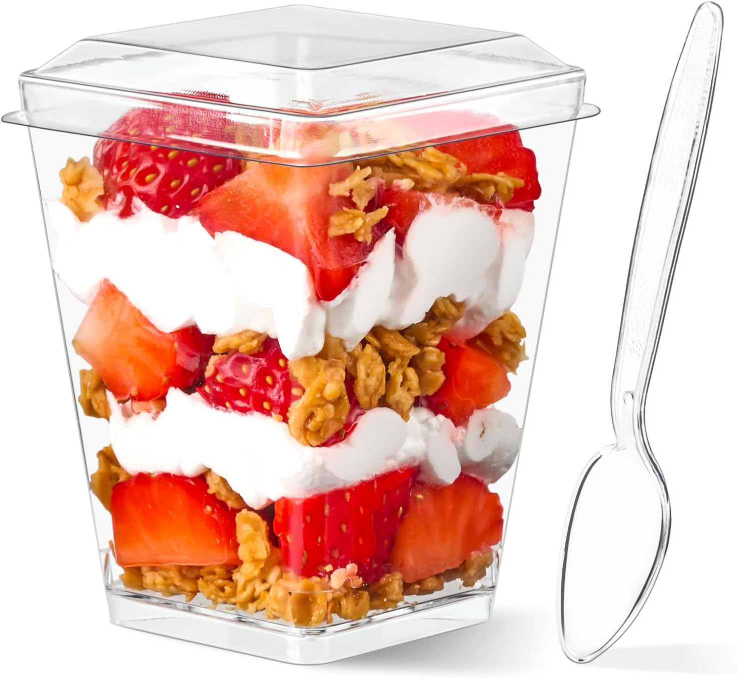 5 Oz Plastic Dessert Cups with Lids and Spoons, 50 Pack Mini Parfait Cups Cle…