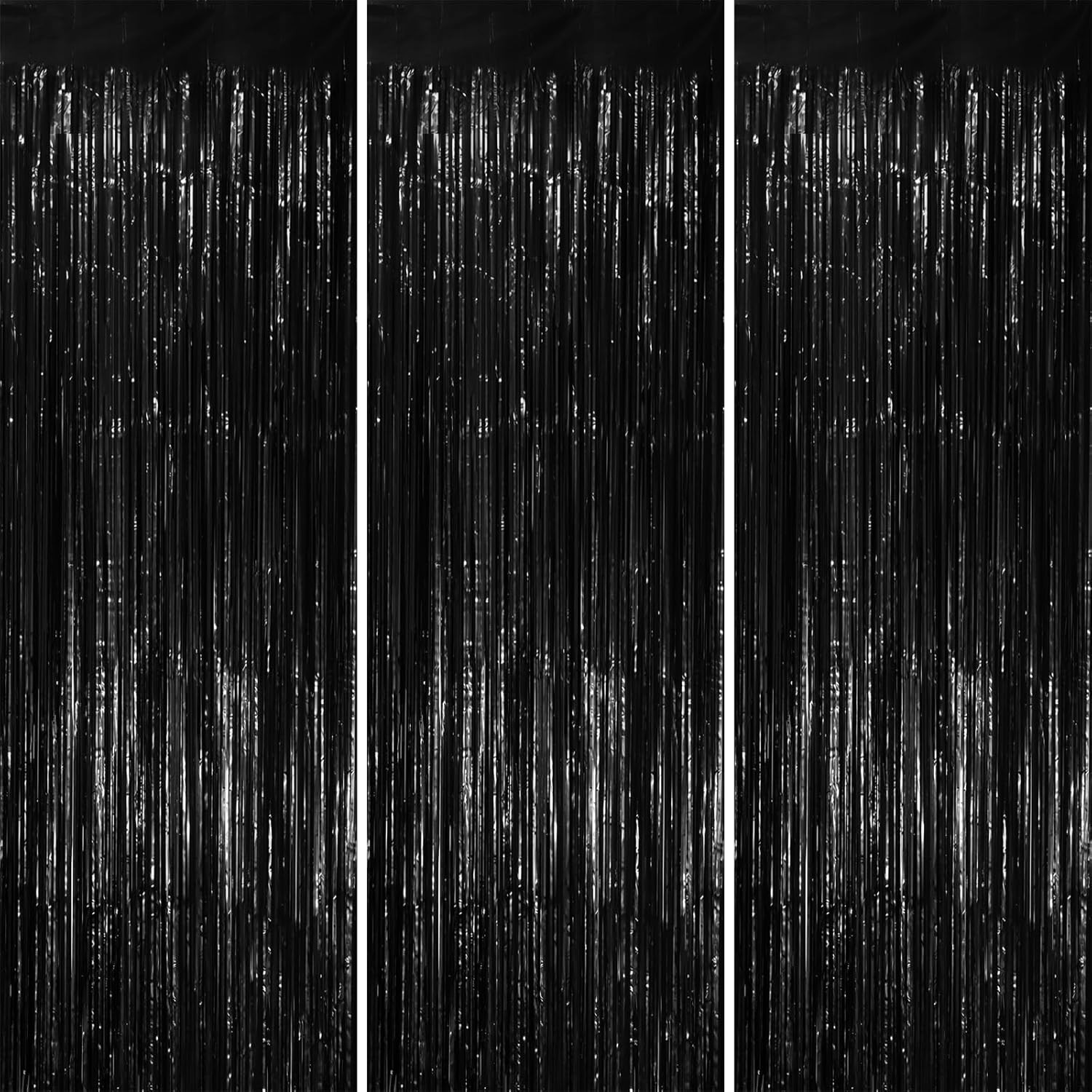 3 Pack 3.3X8.2 Feet Black Foil Fringe Backdrop Curtains, Tinsel Streamers Birthd