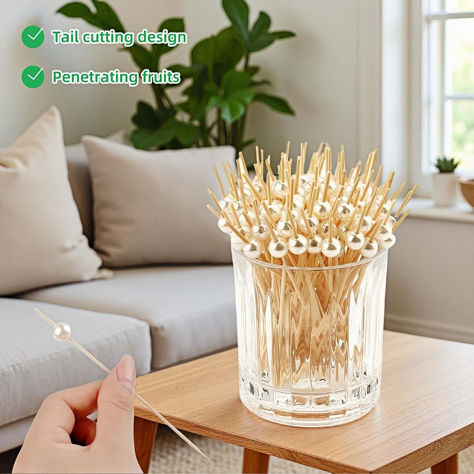 4.7″ White Pearl Bamboo Cocktail Toothpicks – 150 Count, Eco-Friendly Appetiz…
