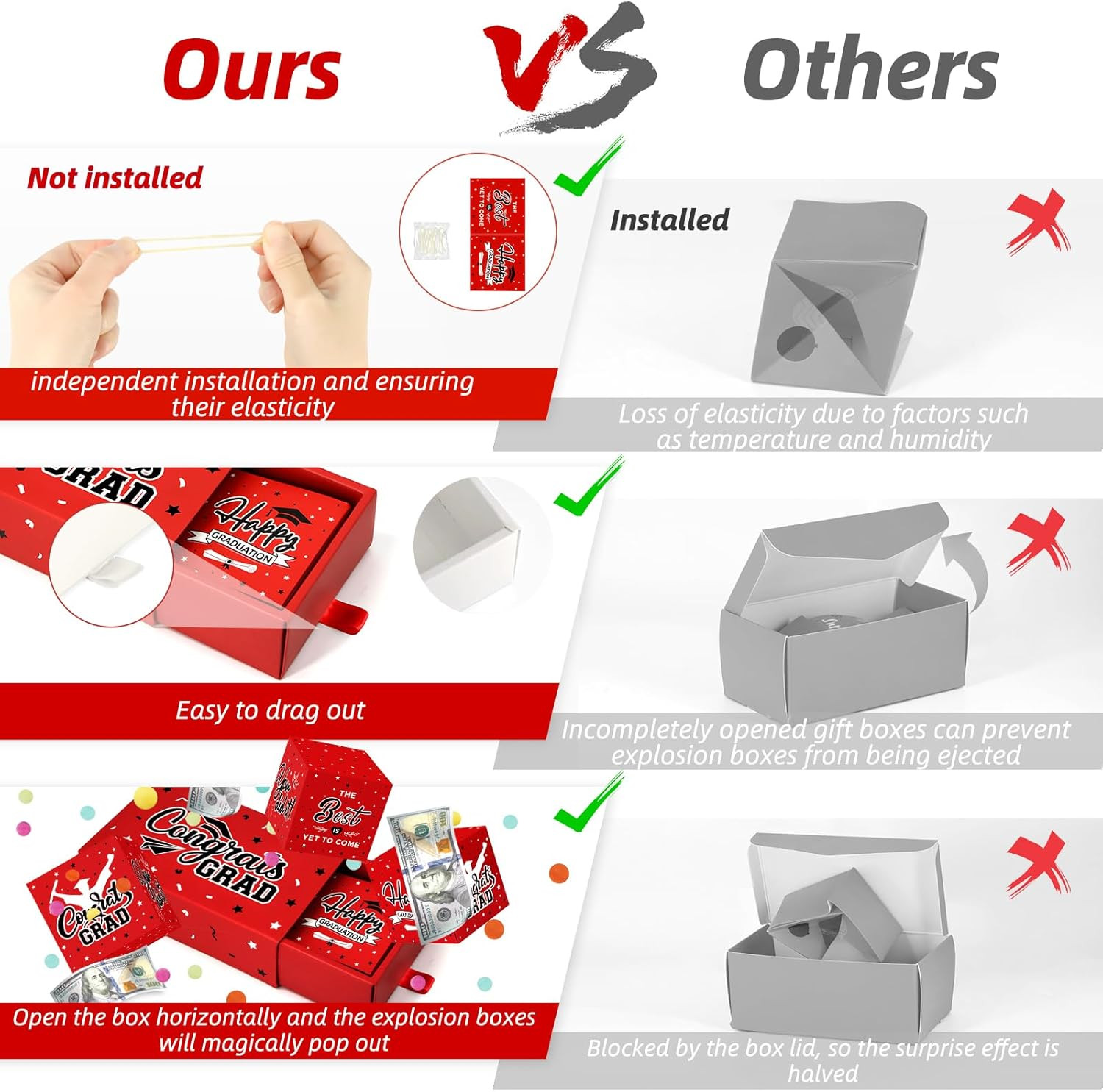 2026 Graduation Money Gift Box with Confetti – 10 Pcs Pop Out Surprise Red
