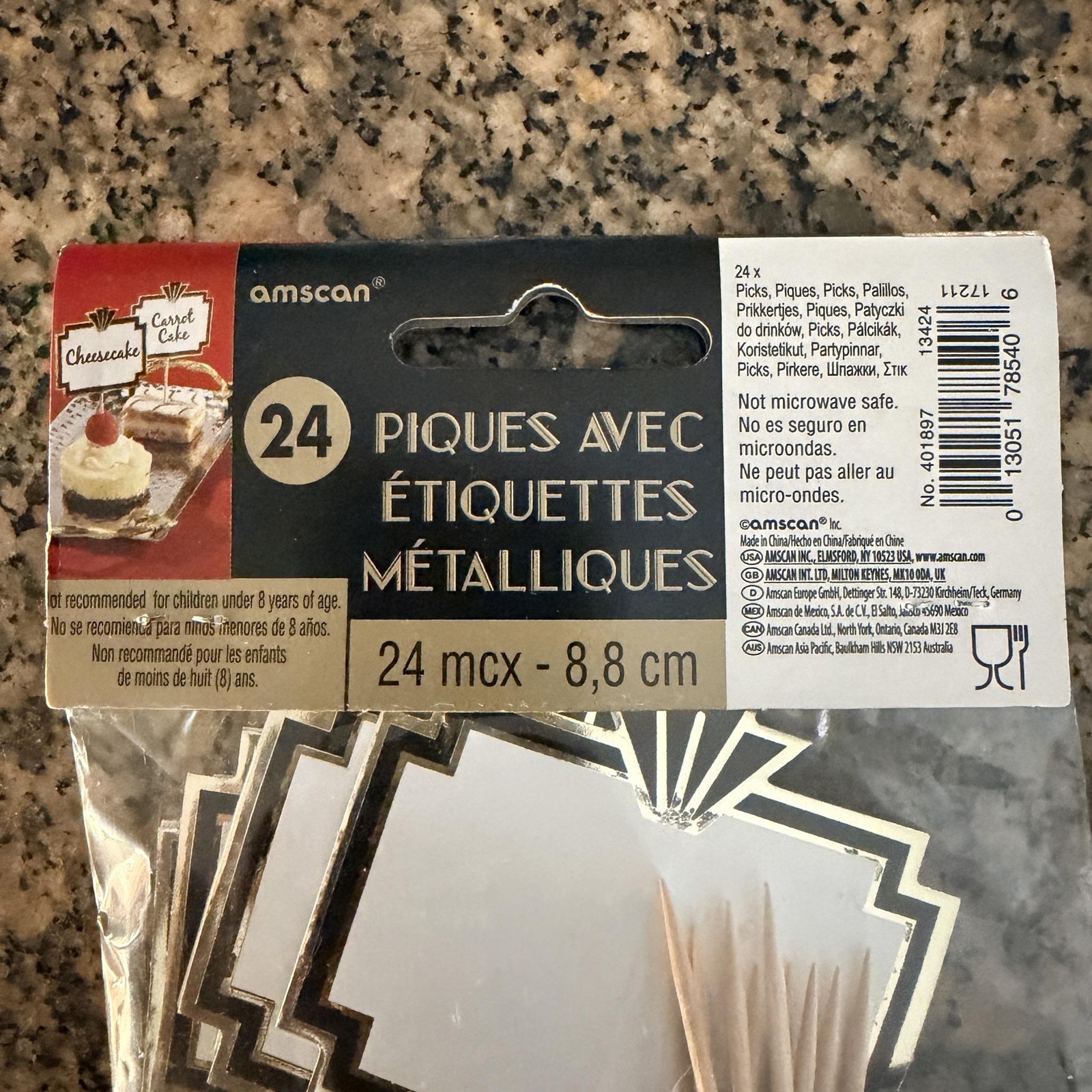 Amscan Foil Label Picks Set Of 3 Packs 72 Gold Art Deco Food Flags 3.5 In Party
