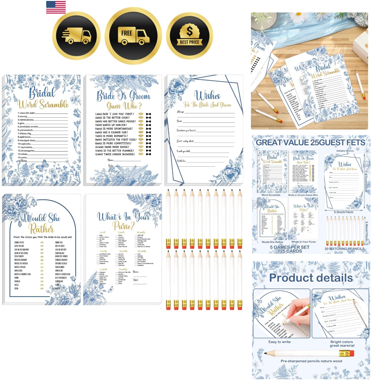 145 Pieces Bridal Shower Game Bridal Shower Favors Set Wedding Games Cards an…