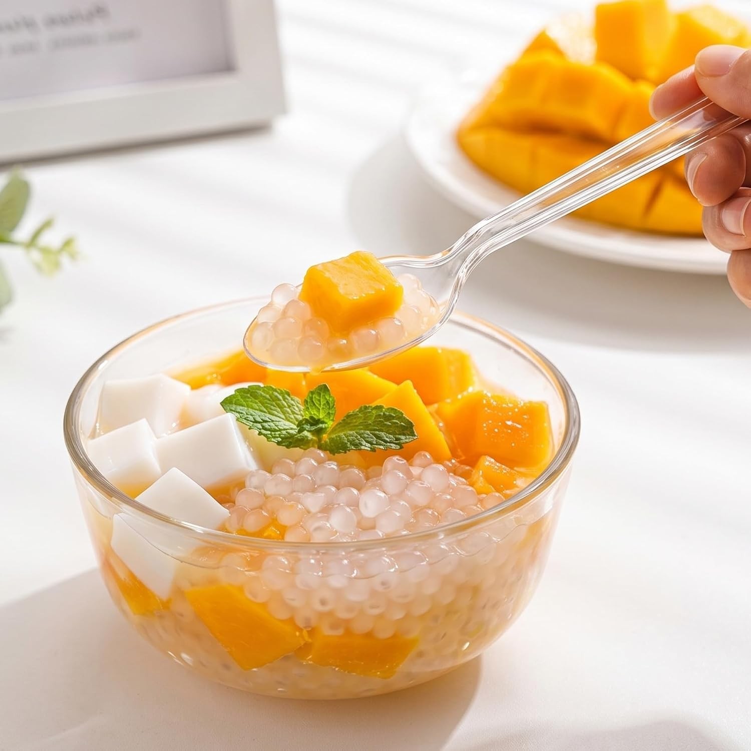 400 Count Heavy Duty Clear Plastic Spoons, Solid and Durable Disposable Spoons,