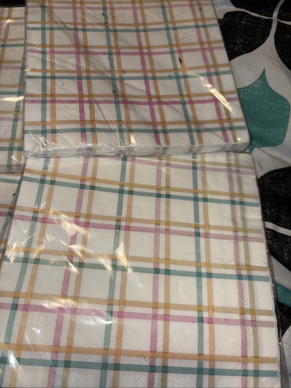 PERFECT HARVEST Paper Dinner Napkins 16ct ALL OCCASION Plaid Pastel Colors 6 pks