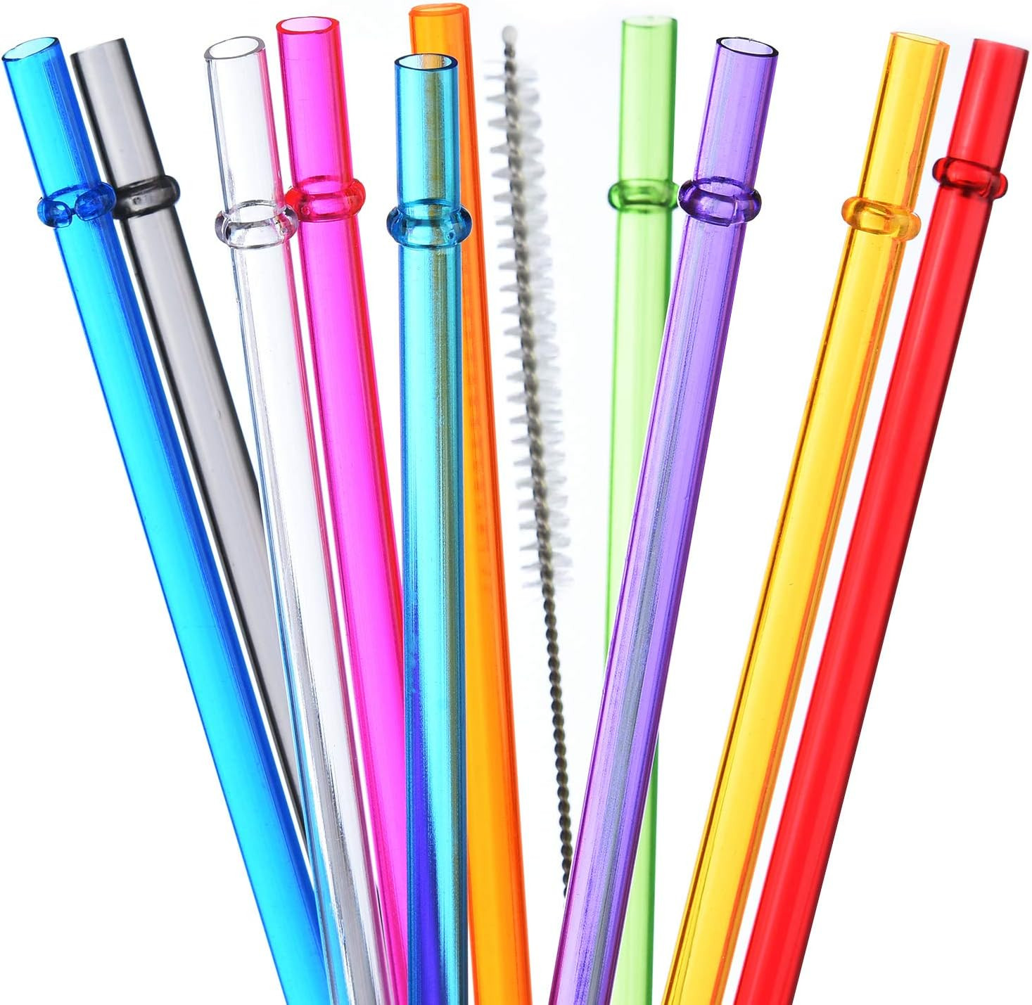 10.5 in Long Reusable Plastic Straws with Brush, Tritan Hard Plastic Tumbler Str