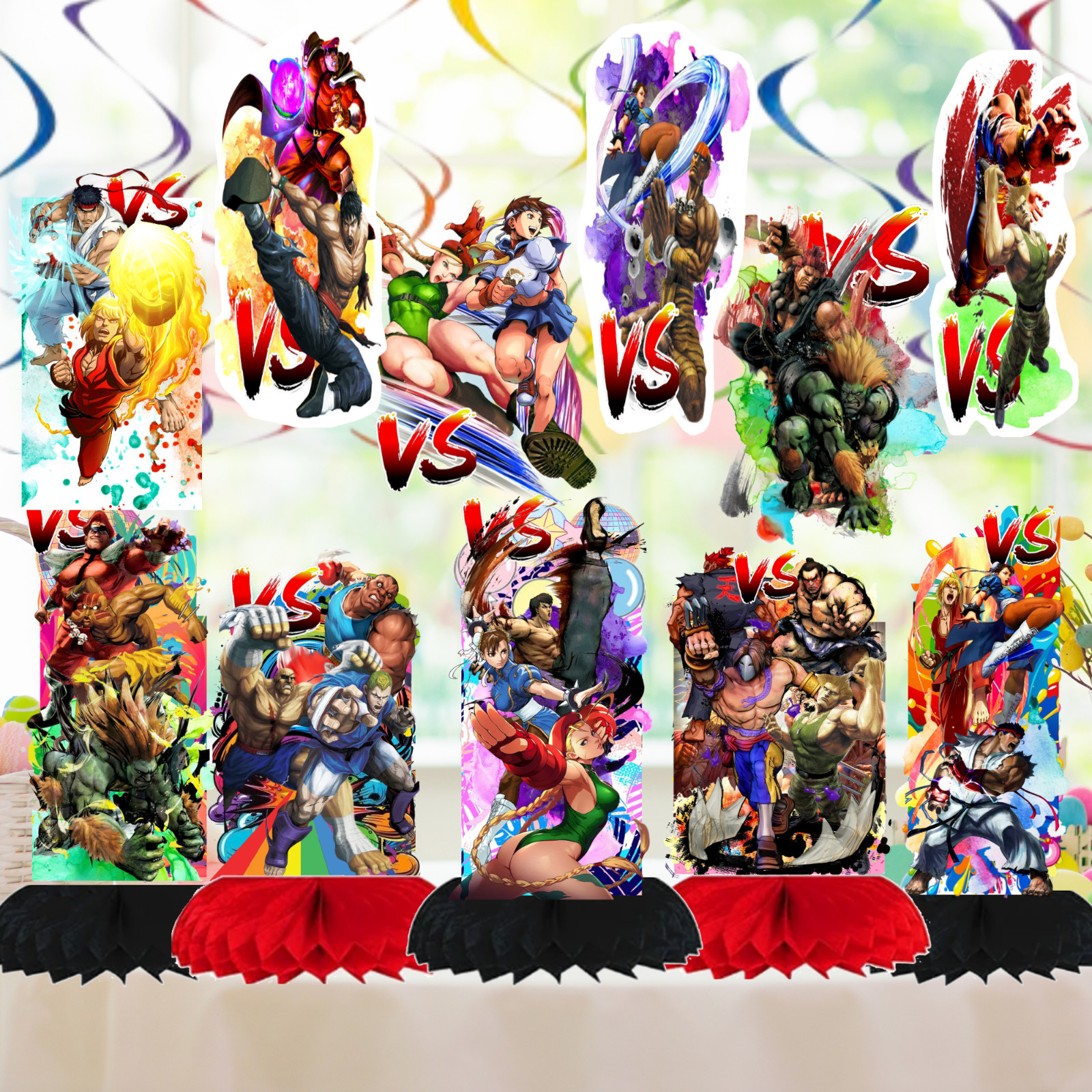 STREET FIGHTER balloon Cupcake Topper Party Decoration Supplies birthday banner