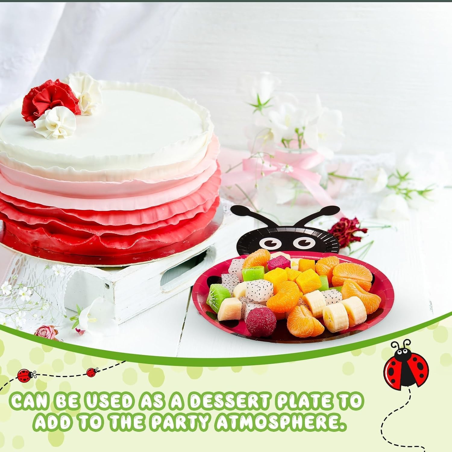 Charming Ladybug Paper Plates – 24 Pcs for Birthdays, Weddings & Baby Showers