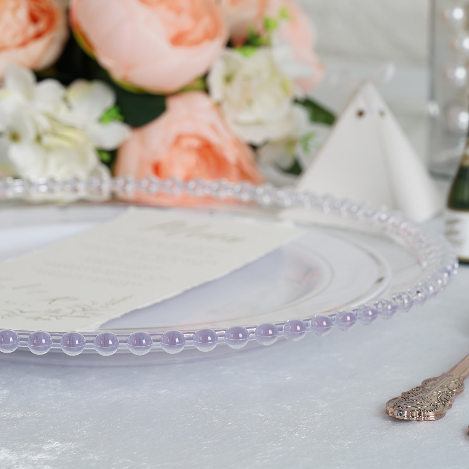 24 CLEAR 12″ Round Beaded Rim Charger Plates Wedding Reception Party Supplies