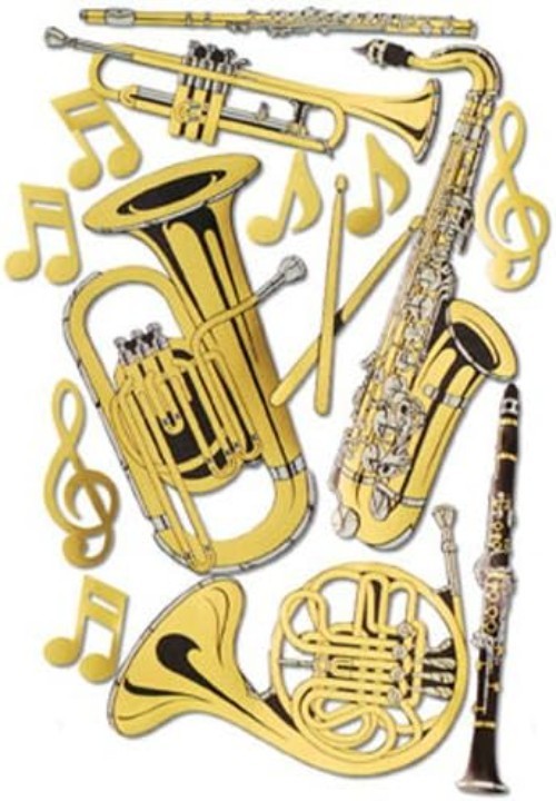 Gold Foil Musical Instrument Cutouts 15/Pkg
