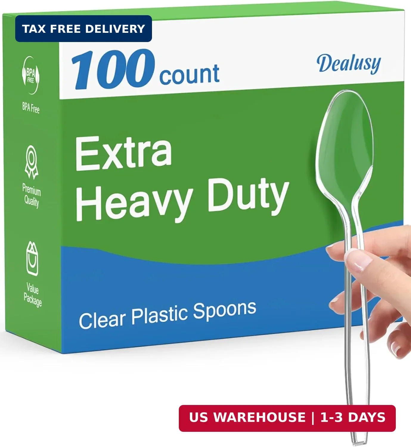 Dealusy 100 Count Clear Plastic Spoons Disposable, BPA-Free, Heat Resistant, Sol
