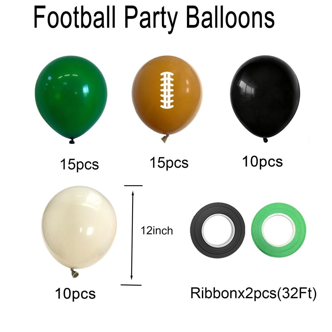Football Balloons, 12 Inch Dark Green Black Sand with Brown Printed Sports La…