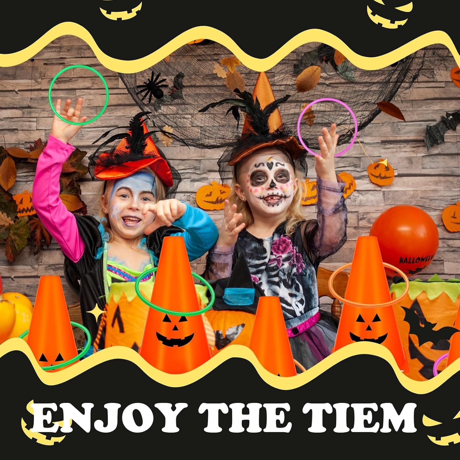 24 PcsHalloween Ring Toss Game Outdoor Carnival Party Games Include 6 Plastic Co